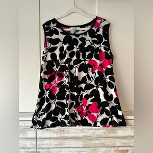 Jones Studio Black and Pink Leaf Print Tank Top